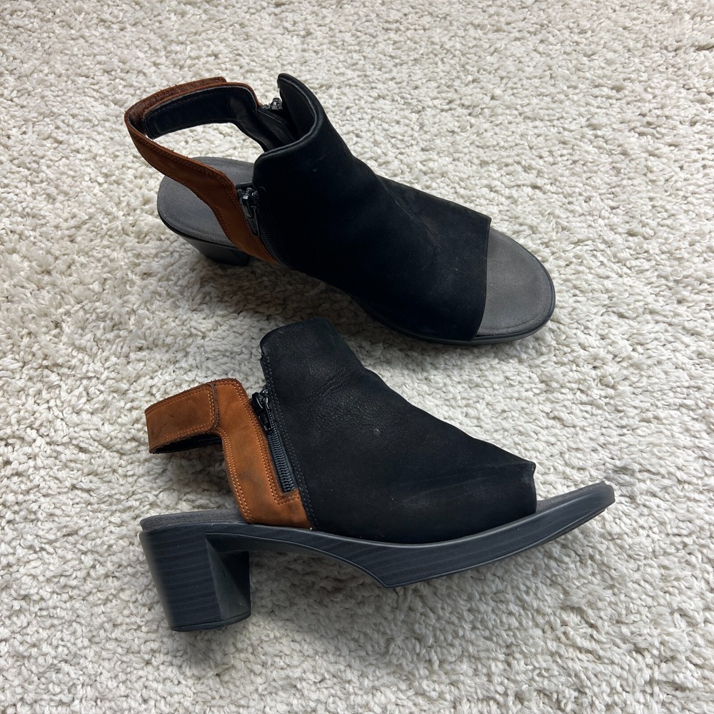 NATO Heeled Sandals Black Brown‎ Open Toe Strap Slingback EU 40 US 9